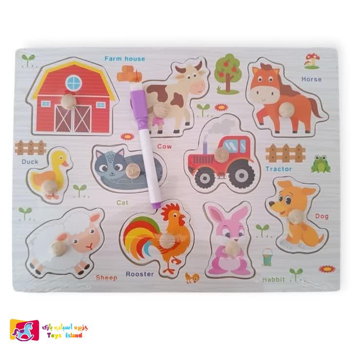 پازل طرح دار چوبی پین دار به همراه تخته وایت برد (7)